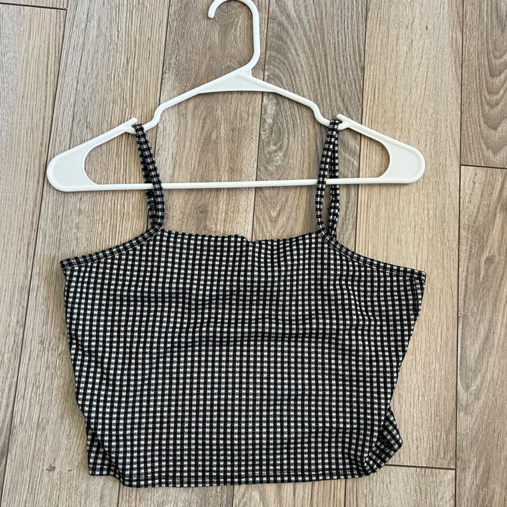 Black and White Plaid Cropped Tank Top
